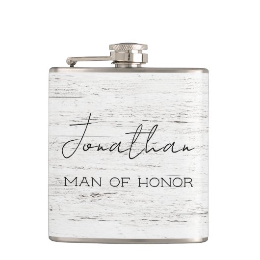 Whitewusch Wood Personalisiert Man of Honour Flachmann (Vorderseite)