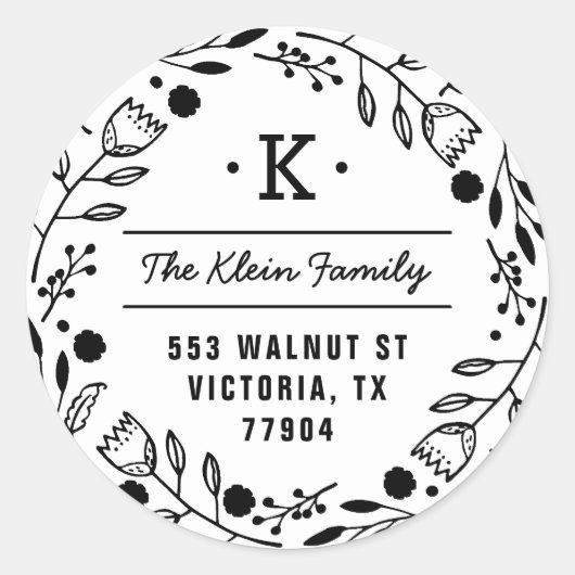 Whitimsy Wreath Monogram Address Sticker (Vorderseite)