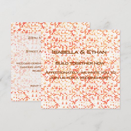 Whitish, coral und gelblich kleine Quadrate oder F Einladung (Vorne/Hinten)