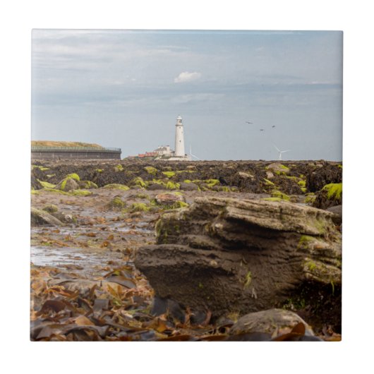 Whitley Bay lighthouse Fliese (Vorderseite)