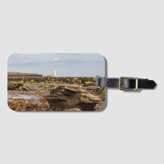 Whitley Bay lighthouse Gepäckanhänger (Vorderseite (Horizontal))