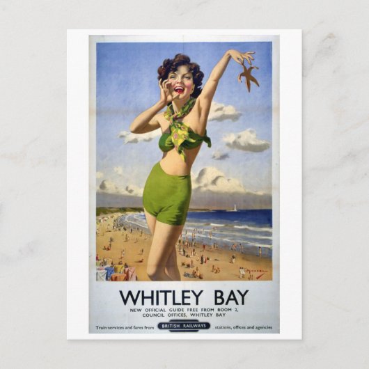 Whitley Bay, Vintage Travel Poster Postkarte (Vorderseite)