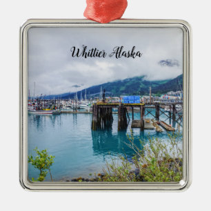 Whittier Alaska Harbour Premium Square Ornament Aus Metall