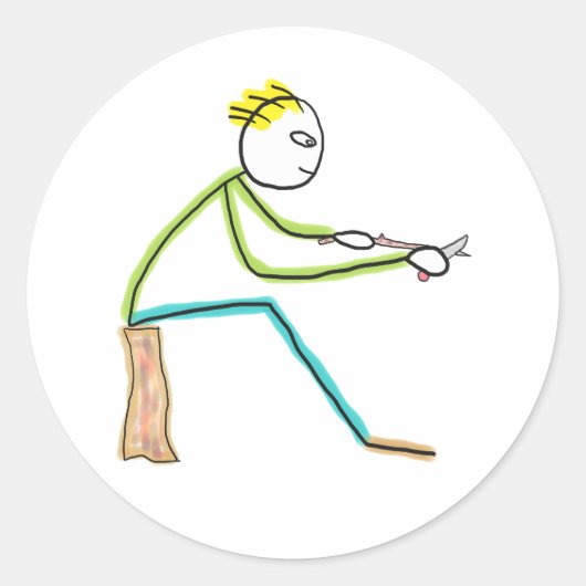 Whittling Stickman Runder Aufkleber (Vorderseite)