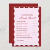 Who know the bride the best bridal shower game Car Einladung (Vorne/Hinten)