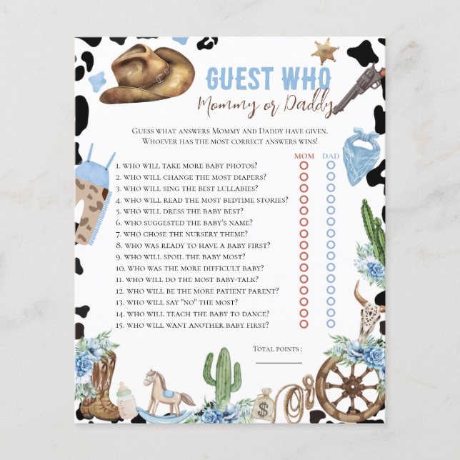 Who Knows Little Cowboy Western Baby Shower Game (Vorderseite)