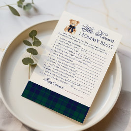Who knows mommy best Teddy Bear Navy Plaid game