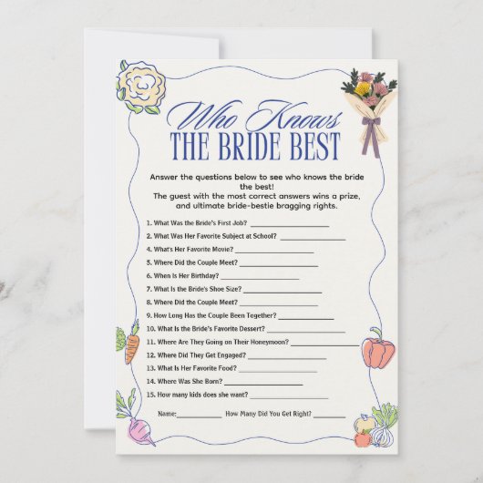  who Knows the Bride Best Bridal Shower Games Fun Einladung (Vorderseite)