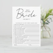 Who knows The Bride Best Bridal Shower Party Games Einladung (Stehend Vorderseite)