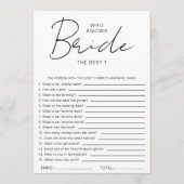 Who knows The Bride Best Bridal Shower Party Games Einladung (Vorderseite)