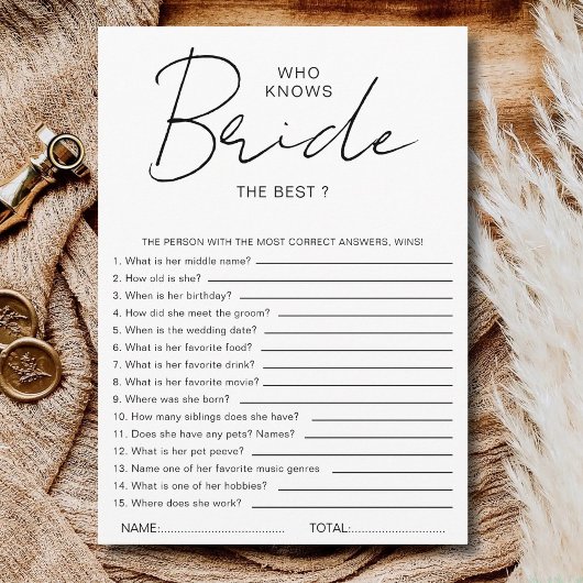 Who knows The Bride Best Bridal Shower Party Games Einladung