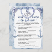 Who Knows the Bride Best Game Nautical Wedding  Einladung (Vorne/Hinten)
