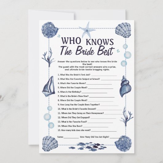Who Knows the Bride Best Game Nautical Wedding  Einladung (Vorderseite)