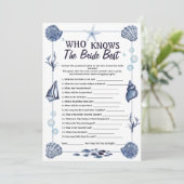Who Knows the Bride Best Game Nautical Wedding  Einladung (Stehend Vorderseite)