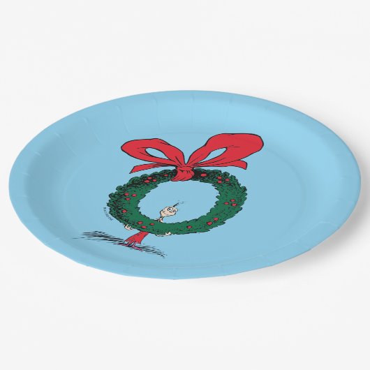 Who Peeking Through Christmas Wreath Pappteller (Schrägansicht)