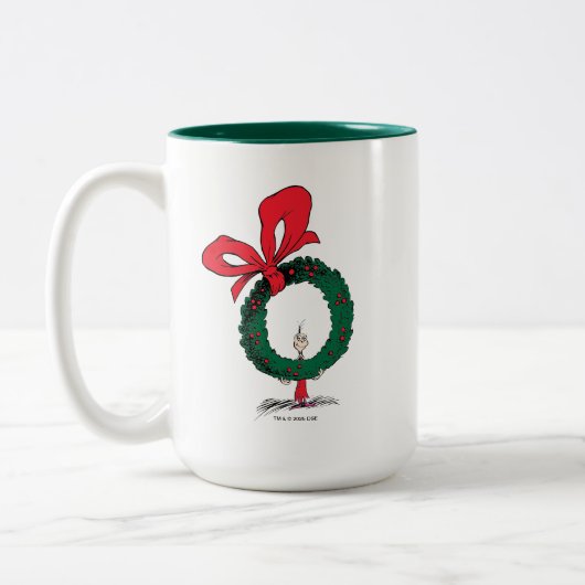 Who Peeking Through Christmas Wreath Zweifarbige Tasse (Links)