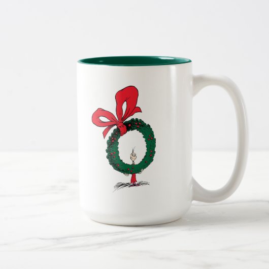 Who Peeking Through Christmas Wreath Zweifarbige Tasse (Rechts)