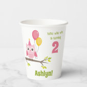 Who Who Is Turning 2 Party Owl 2nd Birthday Pappbecher (Rückseite)