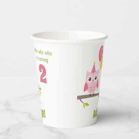 Who Who Is Turning 2 Party Owl 2nd Birthday Pappbecher (Links)