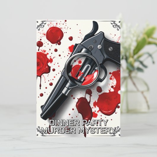 Whodunnit Mord Mysterien Thema Abendessen Party Einladung (Stehend Vorderseite)
