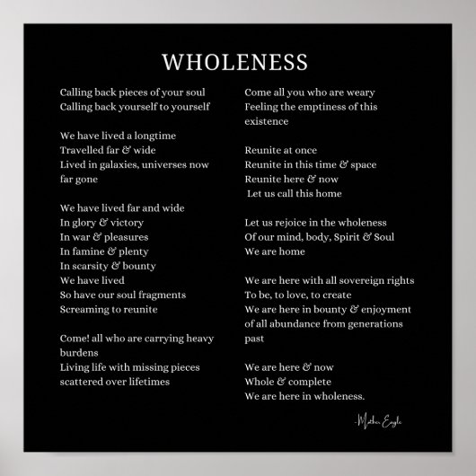Wholeness Soul Selbst Liebe Gedicht Plakat Wand-Po (Vorne)
