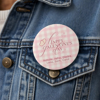 Wholesome Cute Pink Check Typography Galentine Day Button