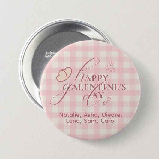 Wholesome Cute Pink Check Typography Galentine Day Button (Vorne & Hinten)