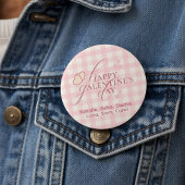 Wholesome Cute Pink Check Typography Galentines Button