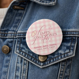 Wholesome Cute Pink Check Typography Galentines Button