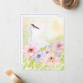  Whooping Crane with Pastel Anemones  Mitteilungskarte (Vorderseite/Rückseite Beispiel)