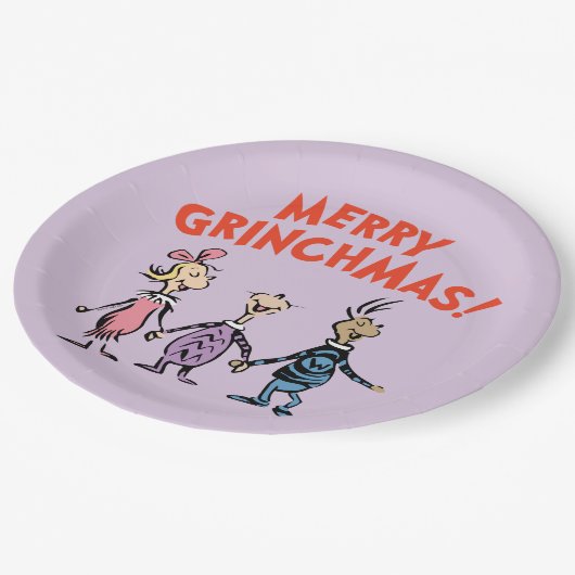 Whos Holding Hands Merry Grinchmas Pappteller (Schrägansicht)