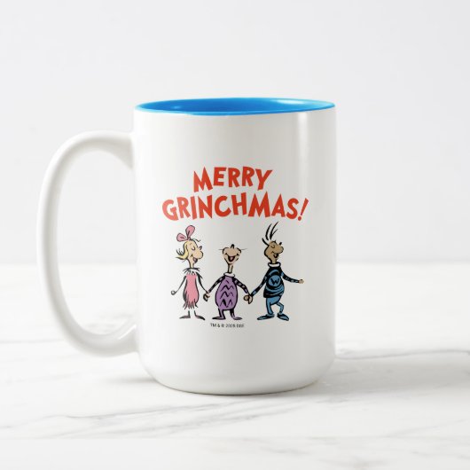 Whos Holding Hands Merry Grinchmas Zweifarbige Tasse (Links)