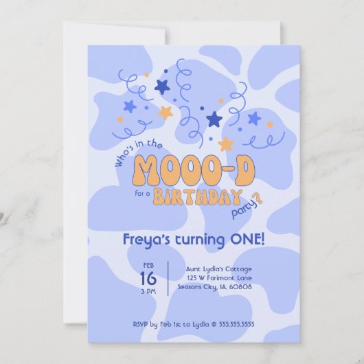 Who's in the MOOO-D Cow Print 1st Birthday Einladung (Vorderseite)