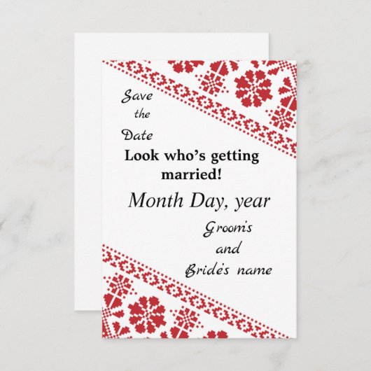 Wht and Rd Tatreez Wed. Rett/the/date Ankündigung (Vorne/Hinten)