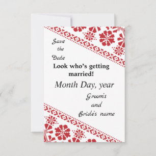 Wht and Rd Tatreez Wed. Rett/the/date Ankündigung