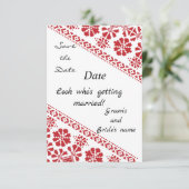 Wht and Rd Tatreez Wed. Rett/the/date Ankündigung (Stehend Vorderseite)