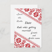 Wht and Rd Tatreez Wed. Rett/the/date Ankündigung (Vorne/Hinten)