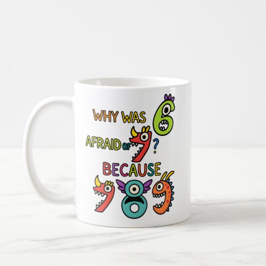 Why Was Six Afraid Funny Maths Joke Mug Kaffeetasse (Links)