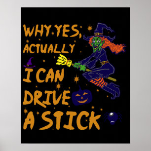 Why Yes Actually I Can Drive A Stick Funny Witch Poster