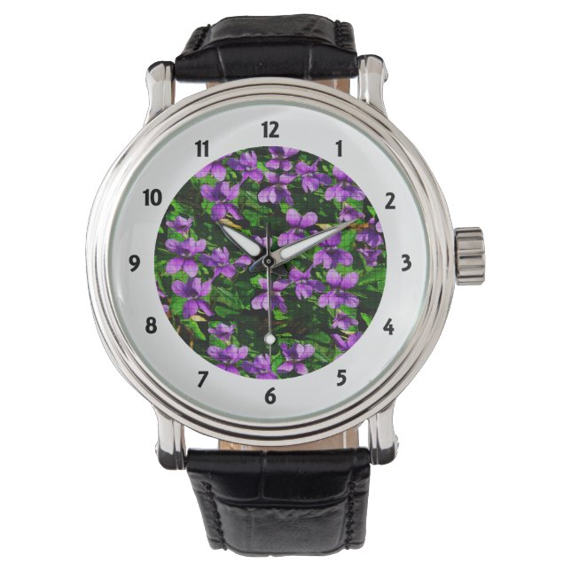 WI Staat Blume Wood Violet Mosaik Muster Armbanduhr (Vorderseite)