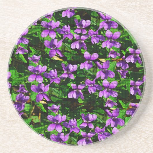 WI Staat Blume Wood Violet Mosaik Muster Sandstein Untersetzer (Vorne)
