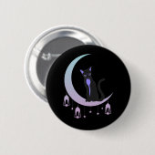 Wicca Crescent Moon Mystical Cat Pastel Goth Button (Vorne & Hinten)