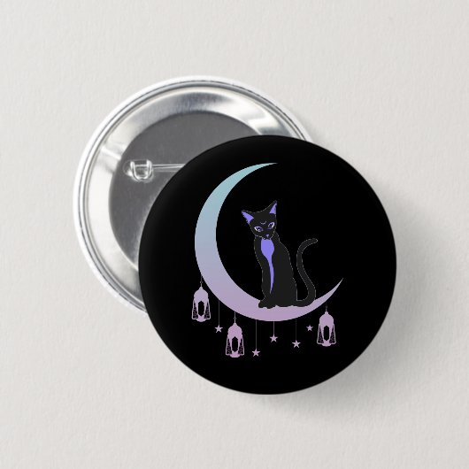 Wicca Crescent Moon Mystical Cat Pastel Goth Button (Vorne & Hinten)