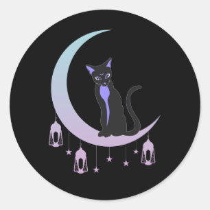 Wicca Crescent Moon Mystical Cat Pastel Goth Runder Aufkleber