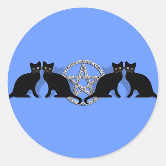 Wicca Magic Pentagramm mit Black Cat Familiar Set Runder Aufkleber (Vorderseite)