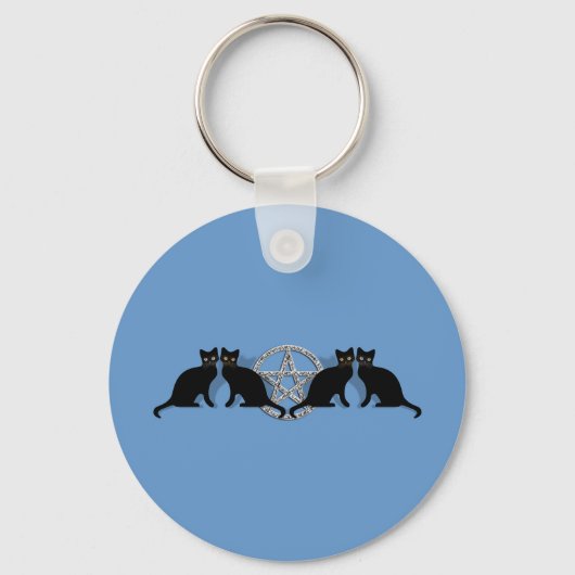 Wicca Magic Pentagramm mit Black Cat Familiar Set Schlüsselanhänger (Vorderseite)