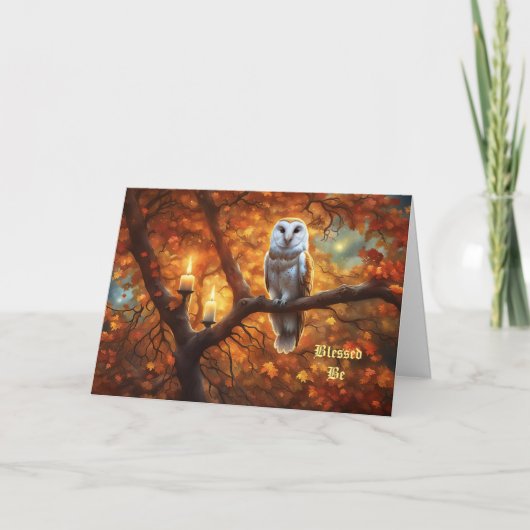 Wicca Pagan Happy Birthday Owl Candles Mystic Karte (Vorderseite)