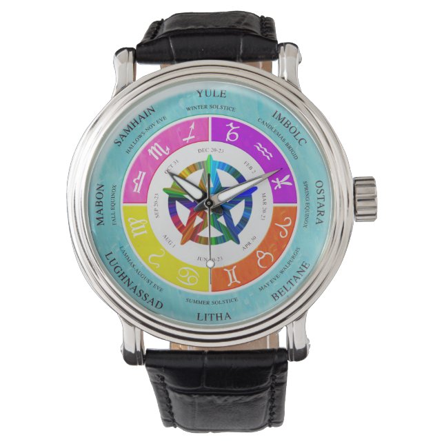 Wicca-Rad des Jahres mit Pentagramm-Uhr Armbanduhr (Vorderseite)