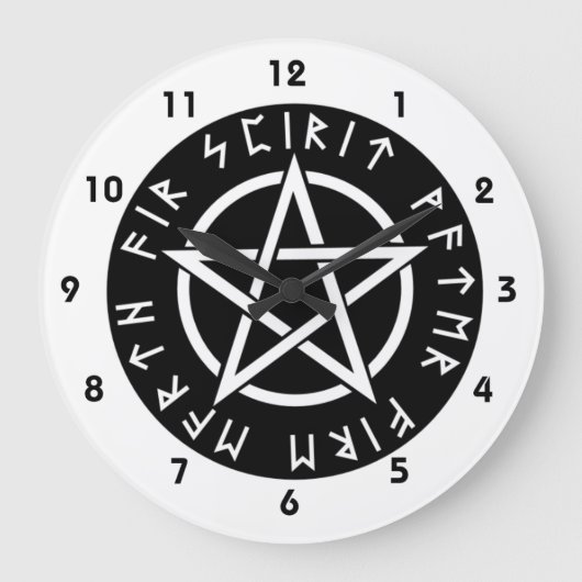 Wiccan Black Runic Pentagram Große Wanduhr (Vorderseite)