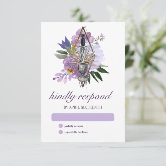 Wiccan Gewerkschaft Handfastet Lila Floral Elegant RSVP Karte (Stehend Vorderseite)